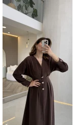 Önü Aksesuaar Detaylı Modal Elbise - Kahverengi - Kod: 3078