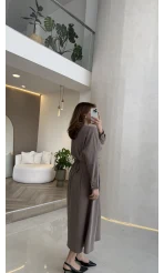 Önü Aksesuaar Detaylı Modal Elbise - Vizon - Kod: 3078