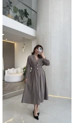 Önü Aksesuaar Detaylı Modal Elbise - Vizon - Kod: 3078