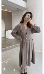 Önü Aksesuaar Detaylı Modal Elbise - Vizon - Kod: 3078