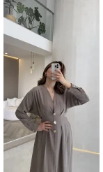 Önü Aksesuaar Detaylı Modal Elbise - Vizon - Kod: 3078