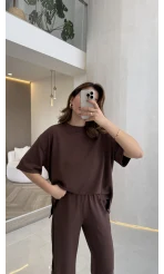 Castel Paraşüt Detaylı Yarım Kol Takım - Kahverengi - Kod: 4118