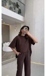 Castel Paraşüt Detaylı Yarım Kol Takım - Kahverengi - Kod: 4118