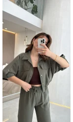 Arch Yarım Kol Pamuklu Ceket Pantolon Takım - Haki - Kod: 580774