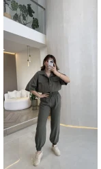 Arch Yarım Kol Pamuklu Ceket Pantolon Takım - Haki - Kod: 580774