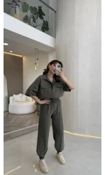 Arch Yarım Kol Pamuklu Ceket Pantolon Takım - Haki - Kod: 580774