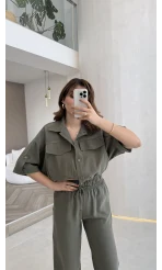 Arch Yarım Kol Pamuklu Ceket Pantolon Takım - Haki - Kod: 580774