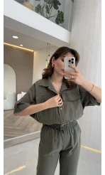 Arch Yarım Kol Pamuklu Ceket Pantolon Takım - Haki - Kod: 580774