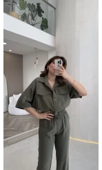 Arch Yarım Kol Pamuklu Ceket Pantolon Takım - Haki - Kod: 580774