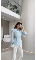 Maisie Vatkalı Transparan Bağlamalı Gömlek - Açık Mavi - Kod: 5029