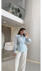 Maisie Vatkalı Transparan Bağlamalı Gömlek - Açık Mavi - Kod: 5029