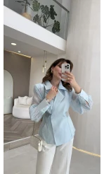 Maisie Vatkalı Transparan Bağlamalı Gömlek - Açık Mavi - Kod: 5029