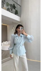 Maisie Vatkalı Transparan Bağlamalı Gömlek - Açık Mavi - Kod: 5029