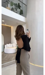 Sun Aksesuar Detay Bağlamalı Bluz - Siyah - Kod: 1032