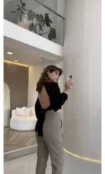 Sun Aksesuar Detay Bağlamalı Bluz - Siyah - Kod: 1032