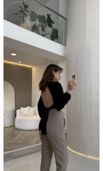 Sun Aksesuar Detay Bağlamalı Bluz - Siyah - Kod: 1032