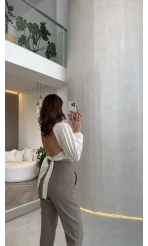 Sun Aksesuar Detay Bağlamalı Bluz - Ekru - Kod: 1032