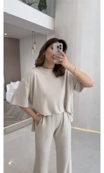 Castel Paraşüt Detaylı Yarım Kol Takım - Taş - Kod: 4118