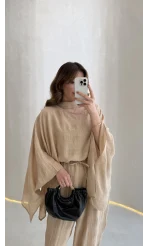 Pançolu Ekose Desenli Fular Detay Takım - Taş - Kod: 51344