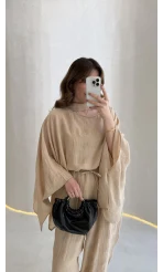 Pançolu Ekose Desenli Fular Detay Takım - Taş - Kod: 51344