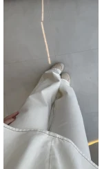 Dikiş Detaylı Sıfır Kol Denim Takım - Ekru - Kod: 2505