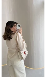 Bridgerton Serisi Çizgili Gömlek - Ekru - Kod: 0949