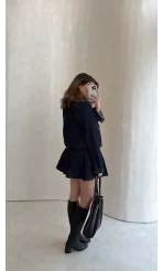 Denim Mini Etek Ceket Takım - Kahve Lacivert - Kod: 0984