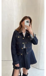 Denim Mini Etek Ceket Takım - Kahve Lacivert - Kod: 0984