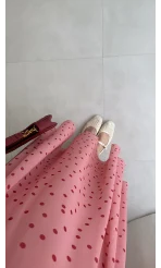 Şifon Puantiye Desenli Kloş Etek - Pembe - Kod: 0613