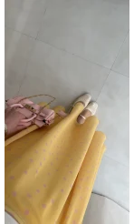 Şifon Puantiye Desenli Kloş Etek - Sarı - Kod: 0613