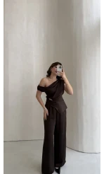 Premium Tokalı Saten Takım - Acı Kahve - Kod: 01440