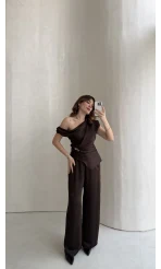 Premium Tokalı Saten Takım - Acı Kahve - Kod: 01440