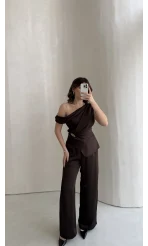 Premium Tokalı Saten Takım - Acı Kahve - Kod: 01440