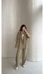 Dökümlü Beli Bağlamalı Takım - Haki - Kod: 8099