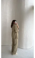 Dökümlü Beli Bağlamalı Takım - Haki - Kod: 8099