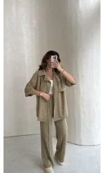 Dökümlü Beli Bağlamalı Takım - Haki - Kod: 8099