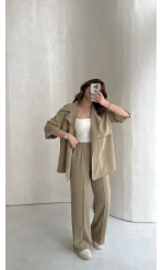 Dökümlü Beli Bağlamalı Takım - Haki - Kod: 8099