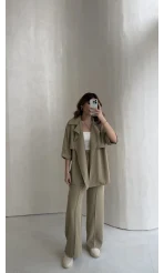 Dökümlü Beli Bağlamalı Takım - Haki - Kod: 8099