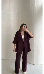 Dökümlü Beli Bağlamalı Takım - Bordo - Kod: 8099