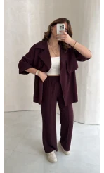 Dökümlü Beli Bağlamalı Takım - Bordo - Kod: 8099