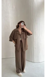Dökümlü Beli Bağlamalı Takım - Kahve - Kod: 8099