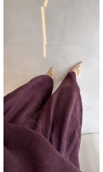 Madonna Yaka Bluz Geniş Paça Pantolon Takım - Mürdüm - Kod: 0957