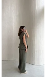 Diagonel Yelek Pantolon Takım - Haki - Kod: 8106