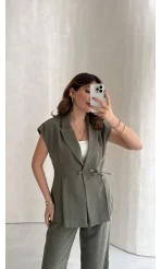 Diagonel Yelek Pantolon Takım - Haki - Kod: 8106