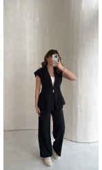 Diagonel Yelek Pantolon Takım - Siyah - Kod: 8106