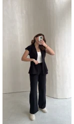 Diagonel Yelek Pantolon Takım - Siyah - Kod: 8106