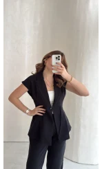 Diagonel Yelek Pantolon Takım - Siyah - Kod: 8106