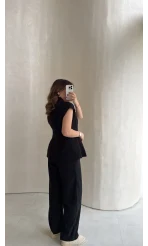 Diagonel Yelek Pantolon Takım - Siyah - Kod: 8106