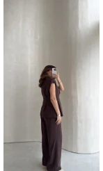 Diagonel Yelek Pantolon Takım - Kahverengi - Kod: 8106