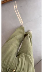 Dökümlü Bağcıklı Beli Lastikli Pantolon - Mint - Kod: 0893